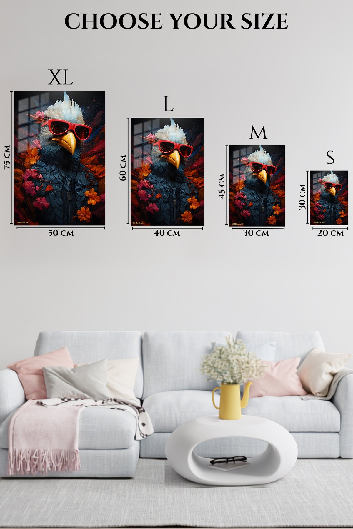 EMESA metal wall art size comparison guide for Vivid Spotted Frog on Orange Leaf