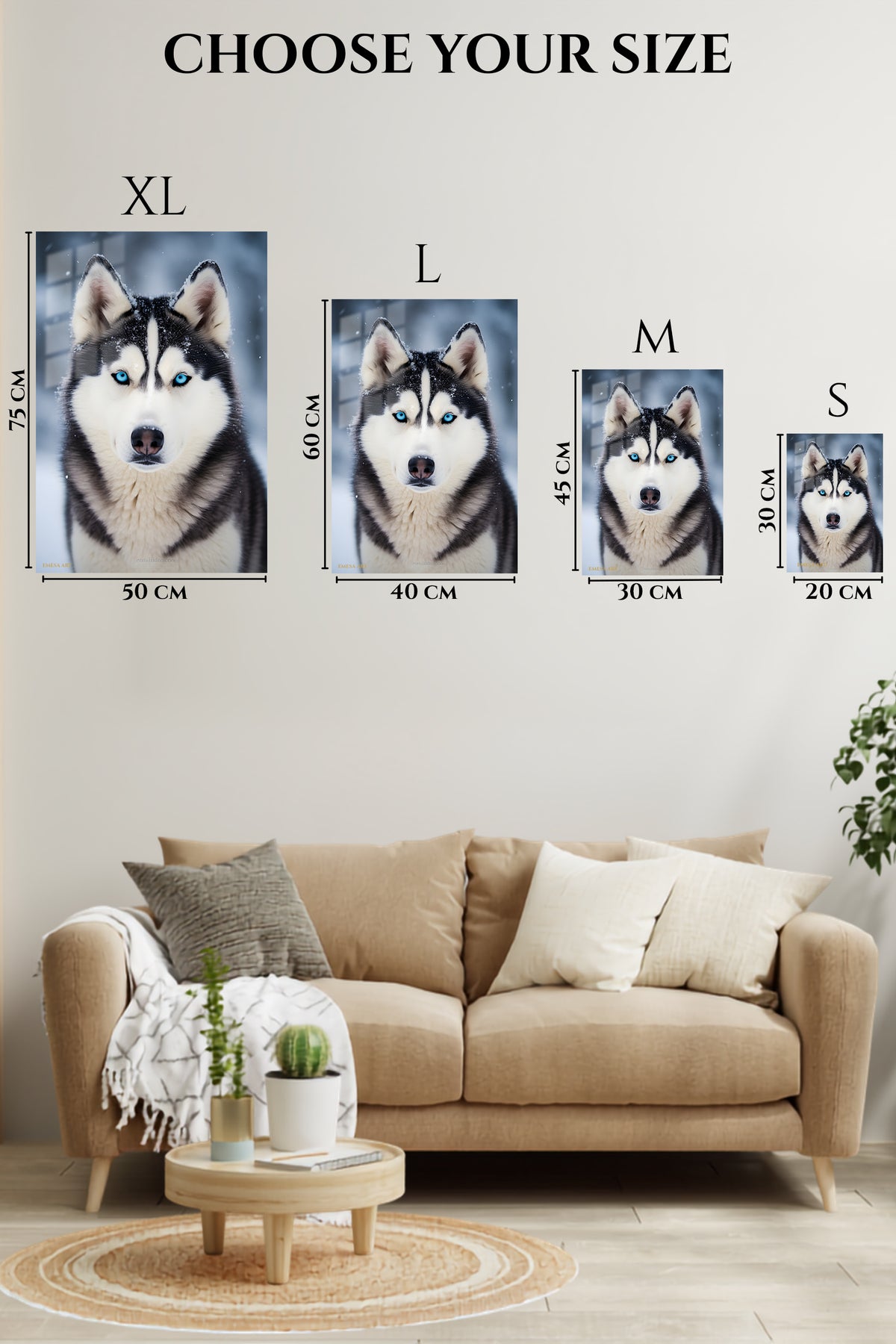 EMESA metal wall art size comparison guide for Joyful Collie in Golden Field