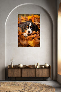 Golden Fish Among Crimson Flowers metal wall art displayed in a contemporary living space