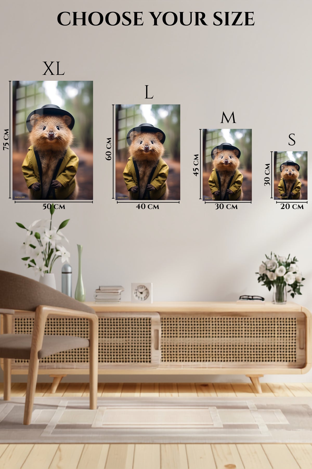 EMESA metal wall art size comparison guide for Orca Breach at Mountain Lake