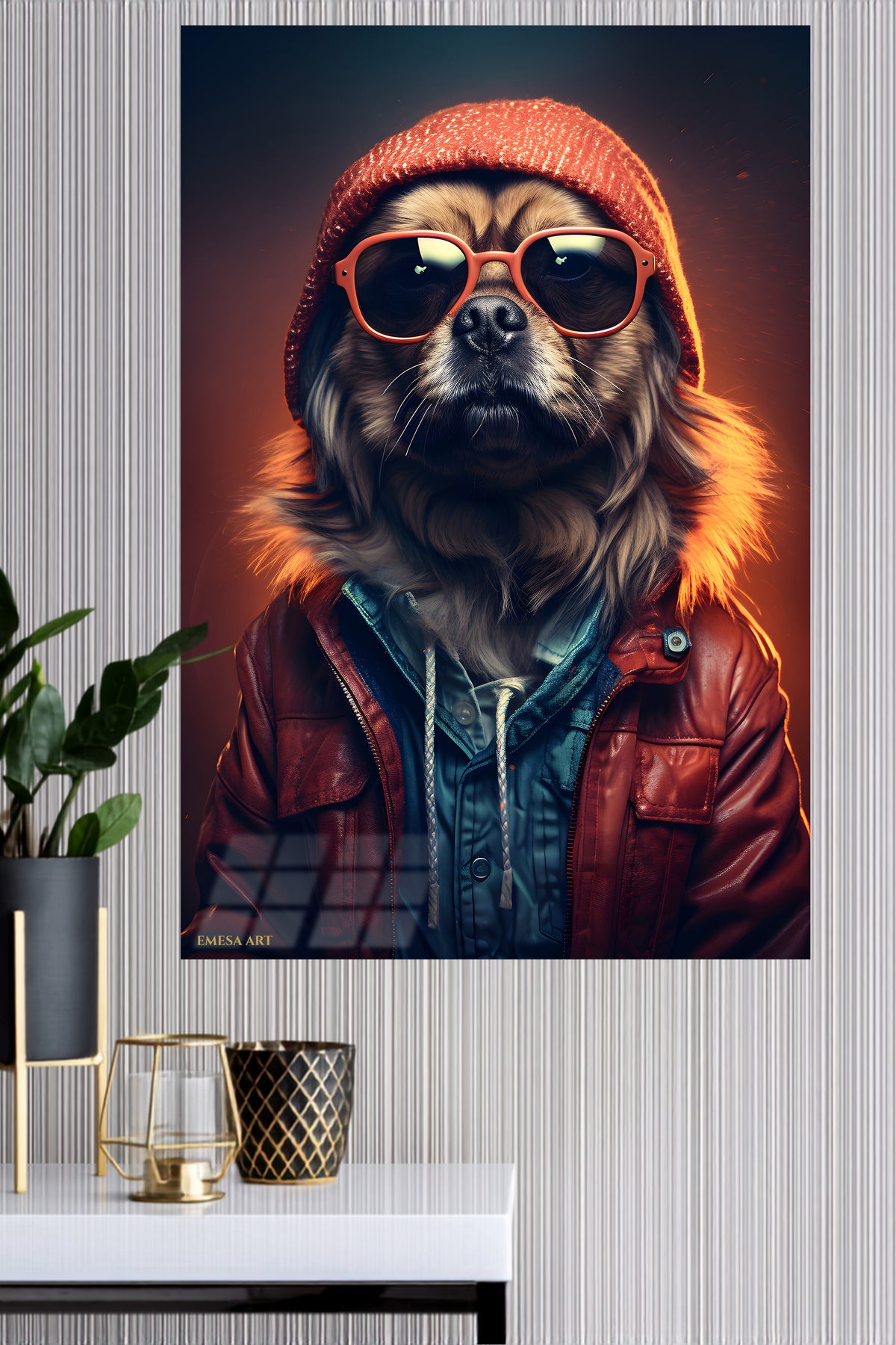 Sunlit Ginger Cat by the Window metal wall art displayed in a modern interior