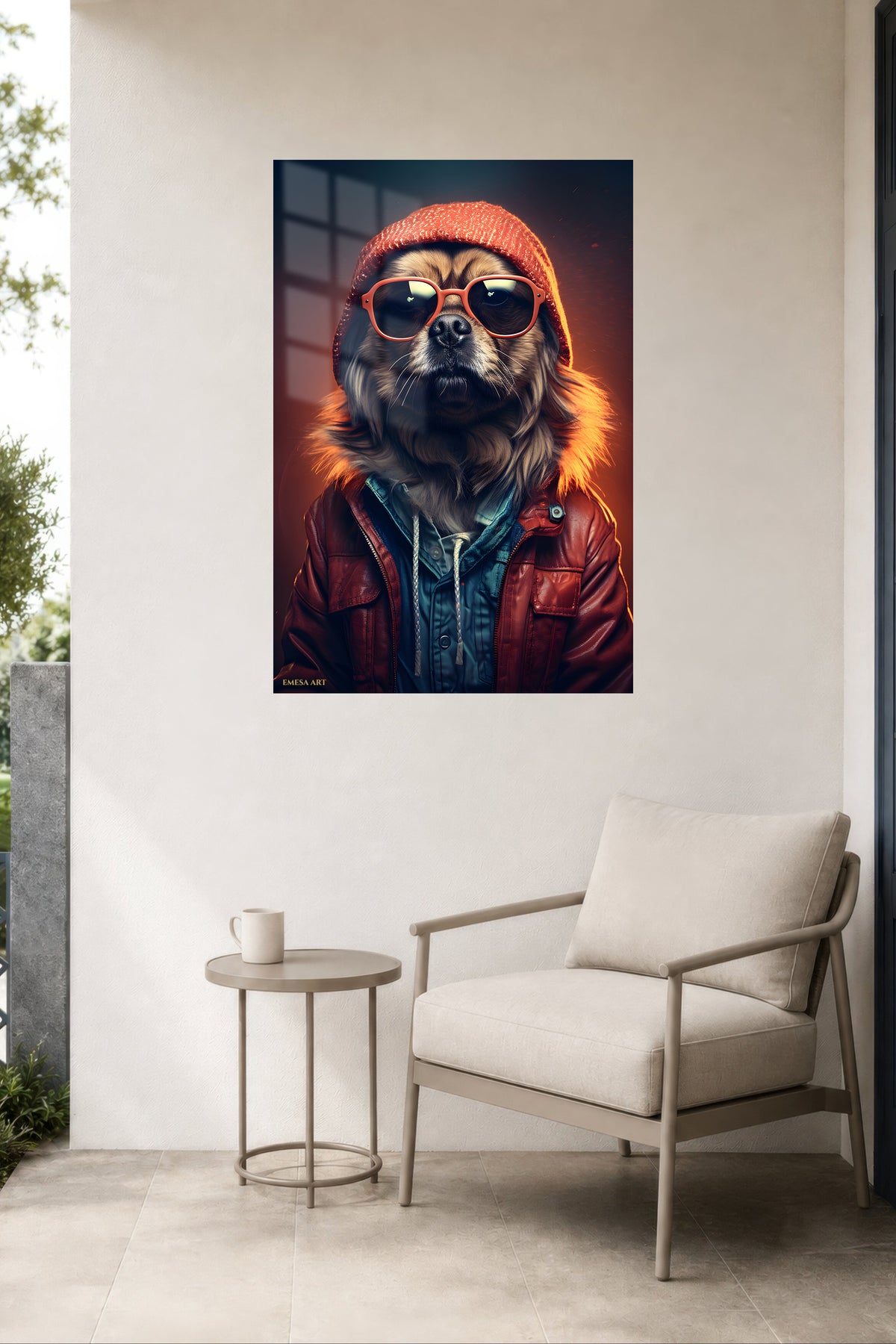 Sunlit Ginger Cat by the Window metal wall art displayed in a contemporary living space