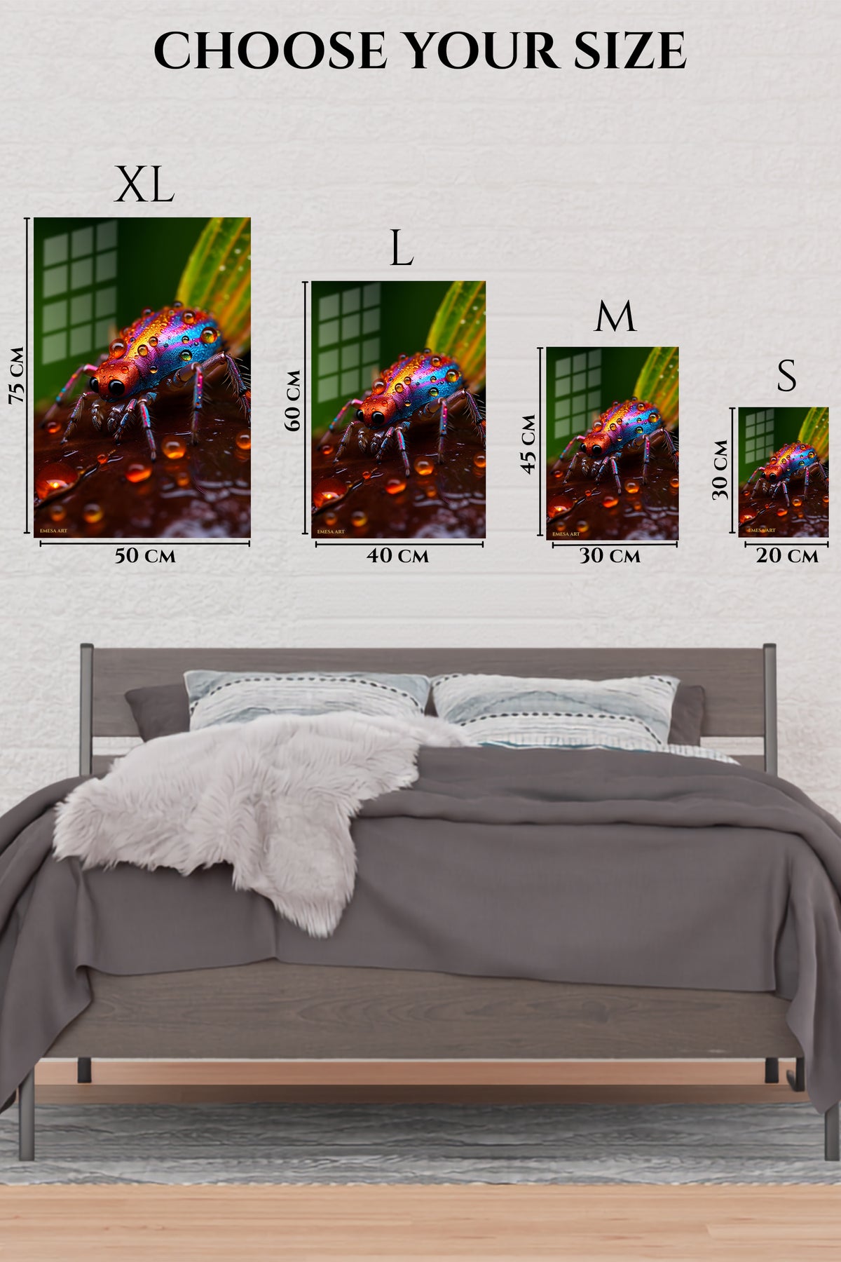 EMESA metal wall art size comparison guide for Cool Eagle in Red Sunglasses