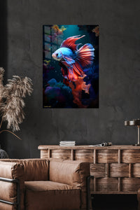 Blue-Eyed Husky in Snow metal wall art displayed in a modern interior