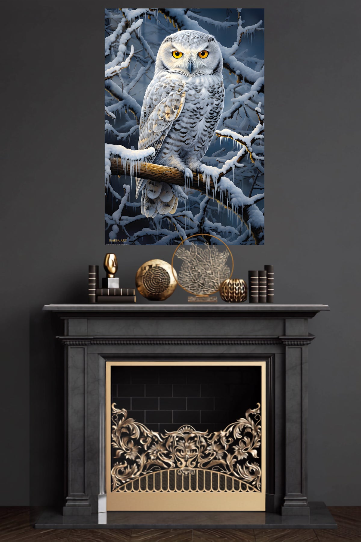 Autumn Leaf Puppy metal wall art displayed in a modern interior
