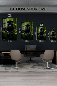 EMESA metal wall art size comparison guide for Cool Dog in Red Beanie