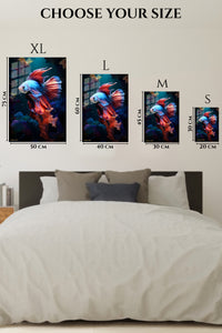 EMESA metal wall art size comparison guide for Radiant Betta Among Coral