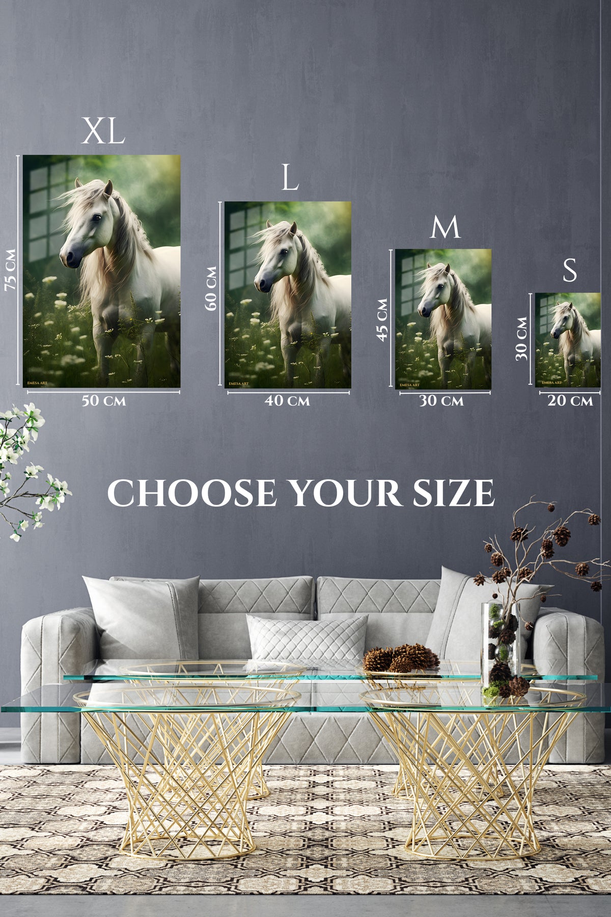 EMESA metal wall art size comparison guide for Radiant Betta Among Coral