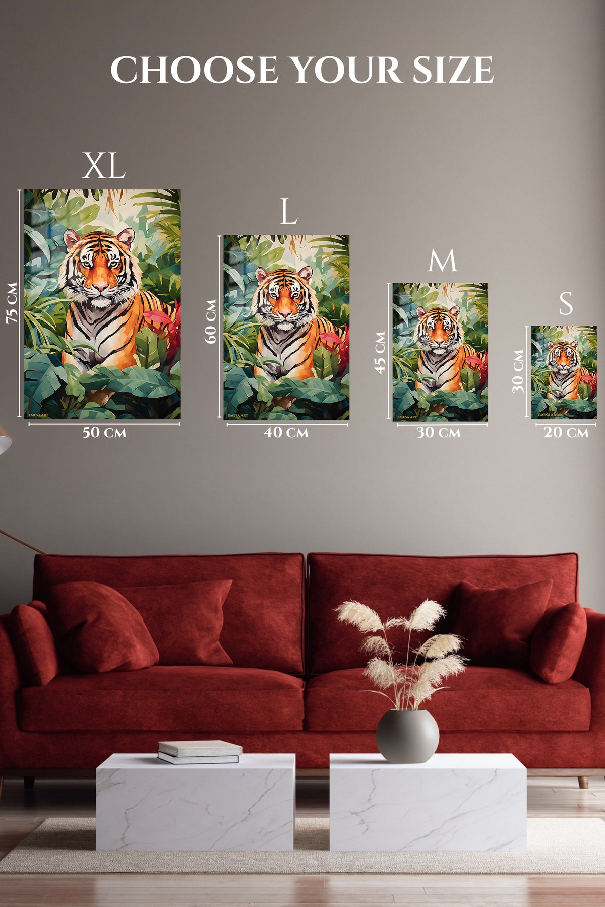 EMESA metal wall art size comparison guide for Snowy Owl Among Icy Branches