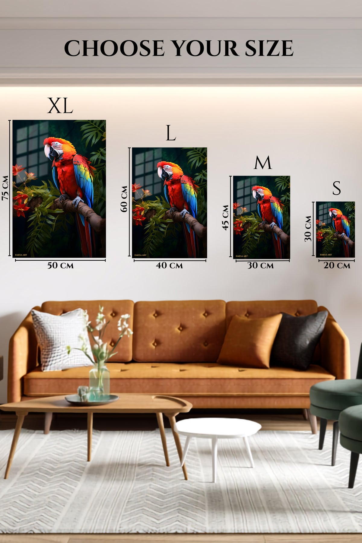 EMESA metal wall art size comparison guide for Watchful Jaguar in the Jungle