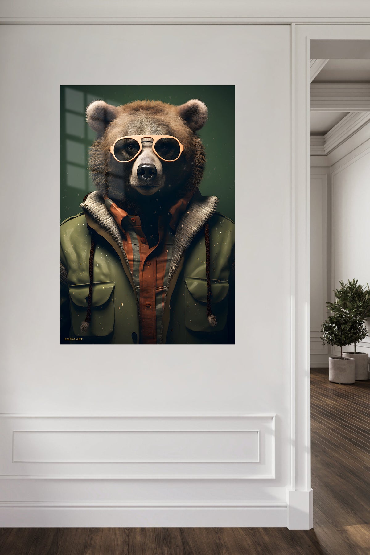 Emerald-Eyed Black Panther metal wall art displayed in a contemporary living space