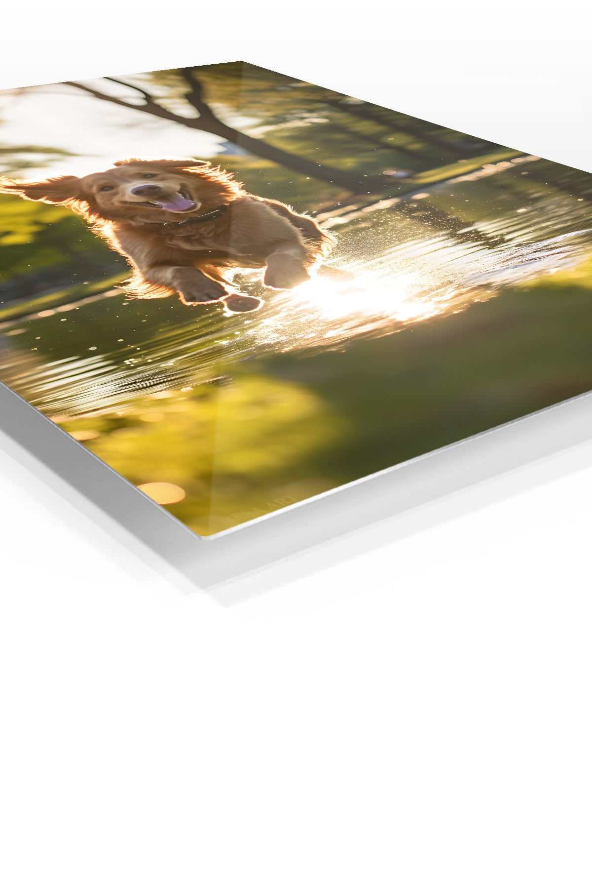 White Horse in Wildflower Meadow premium metal wall art – angled view