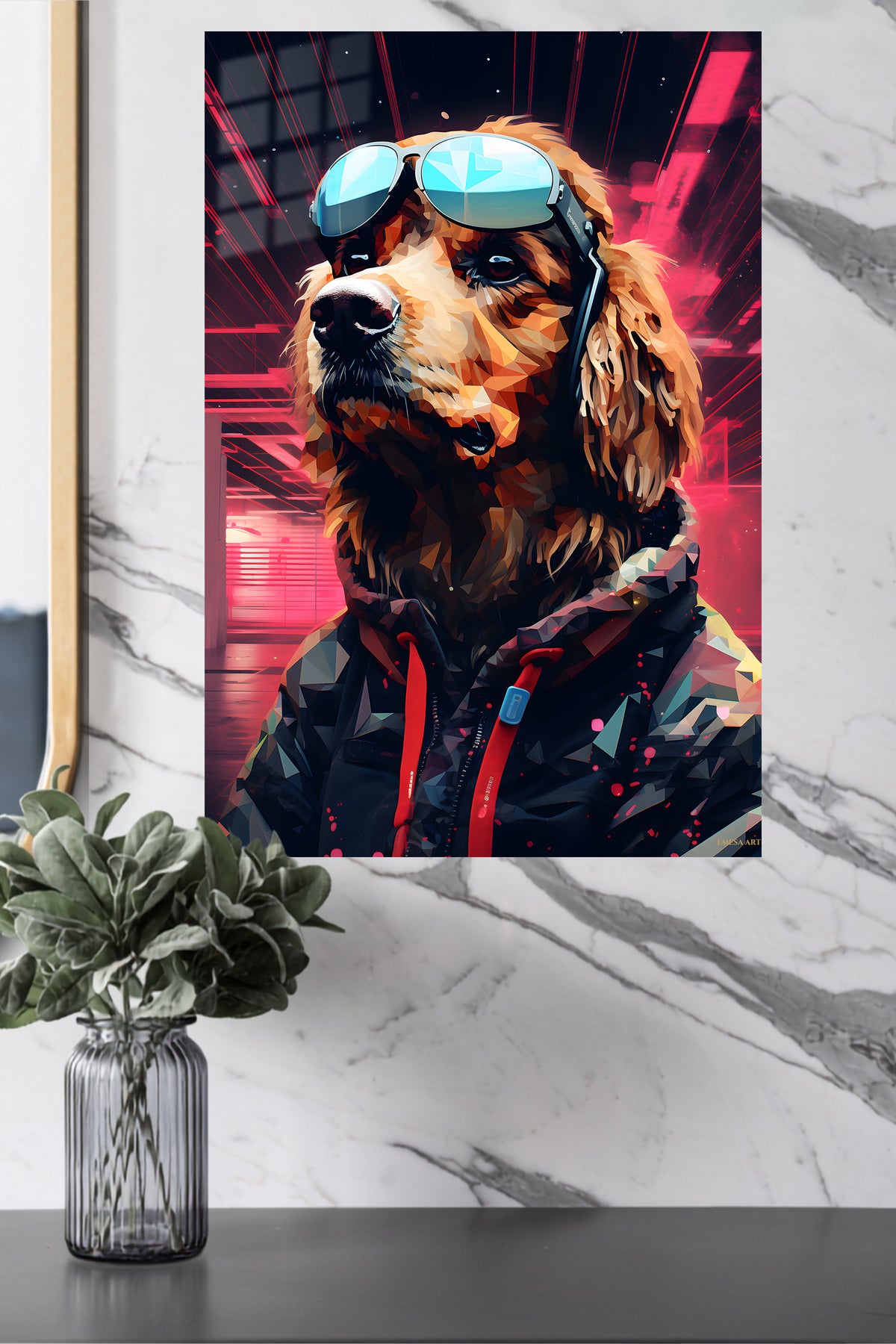 Cool Bear in Sunglasses metal wall art displayed in a modern interior