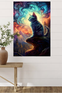 Lion at Golden Sunset metal wall art displayed in a modern interior