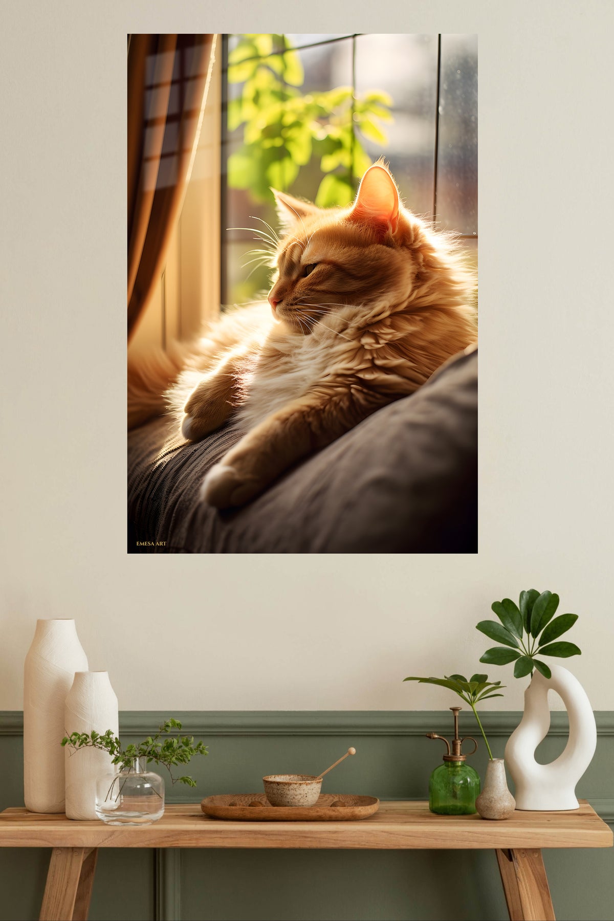 Golden Retriever Water Sprint metal wall art displayed in a modern interior