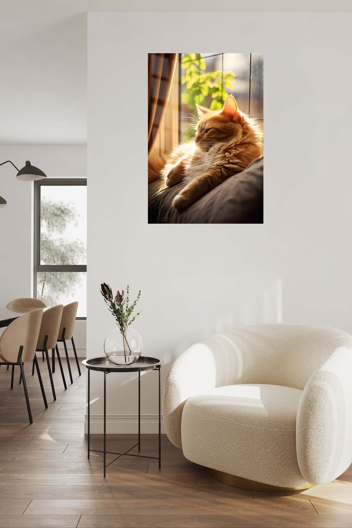 Golden Retriever Water Sprint metal wall art displayed in a contemporary living space