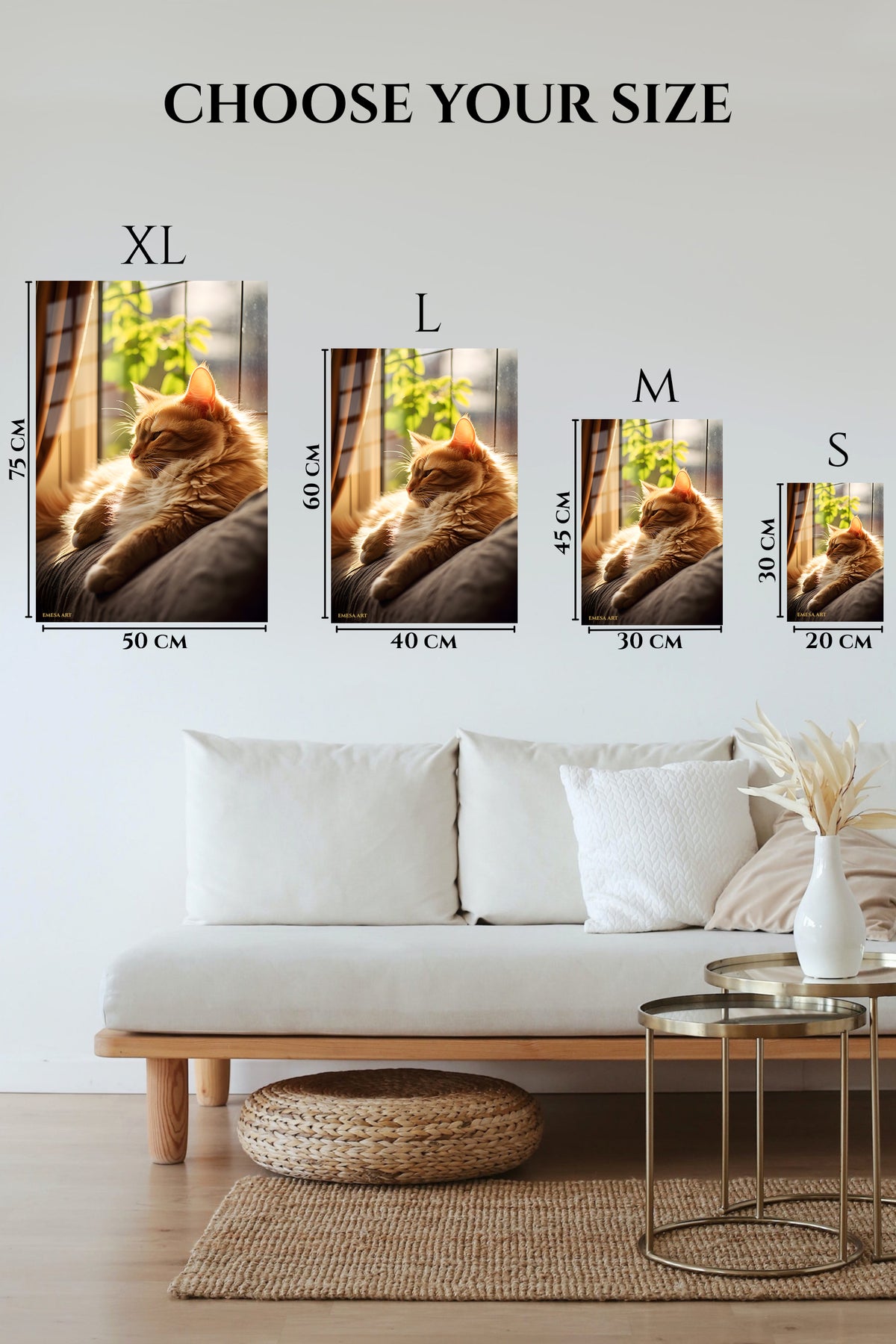EMESA metal wall art size comparison guide for Golden Retriever Water Sprint