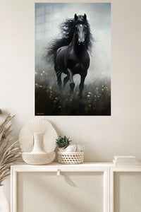 Polar Bear at Golden Dawn metal wall art displayed in a modern interior