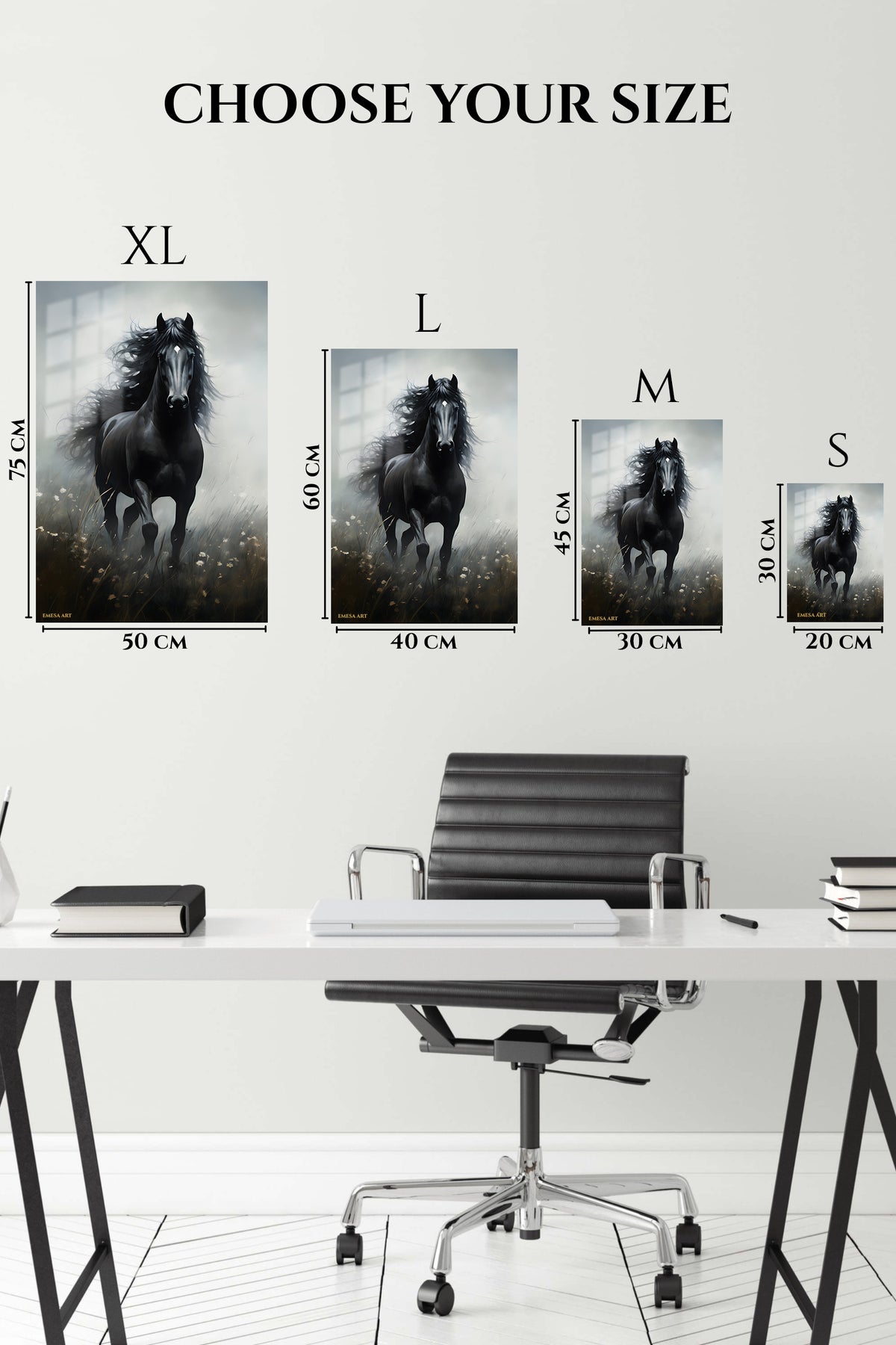 EMESA metal wall art size comparison guide for Polar Bear at Golden Dawn