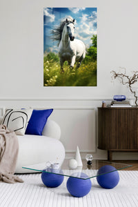 Neon Retriever DJ Portrait metal wall art displayed in a contemporary living space