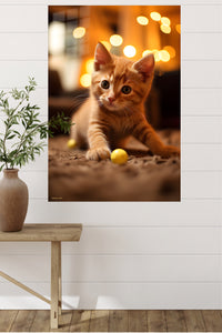 Stargazing Cat Above the Cosmic Valley metal wall art displayed in a modern interior