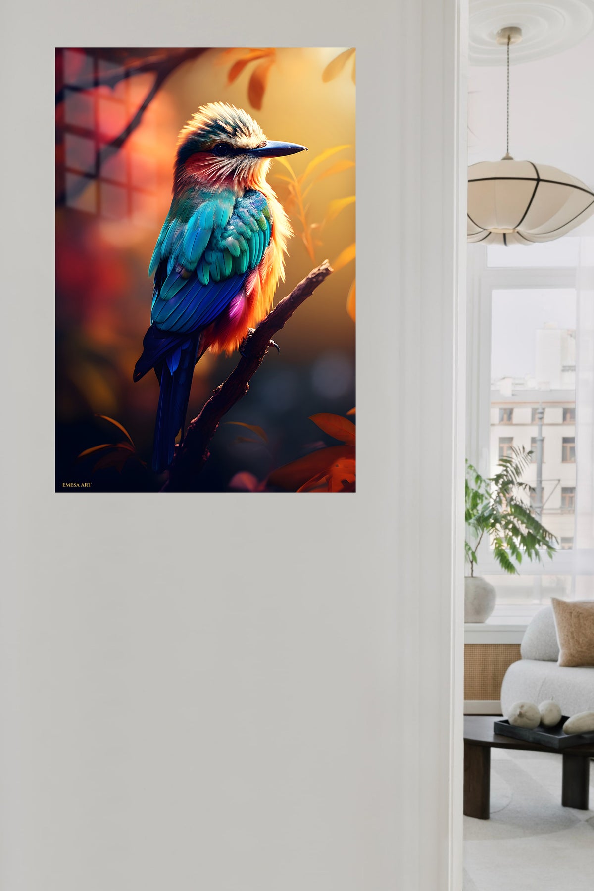 Midnight Stallion in Misty Meadow metal wall art displayed in a contemporary living space