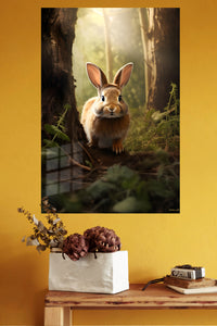 White Horse in a Sunlit Meadow metal wall art displayed in a modern interior