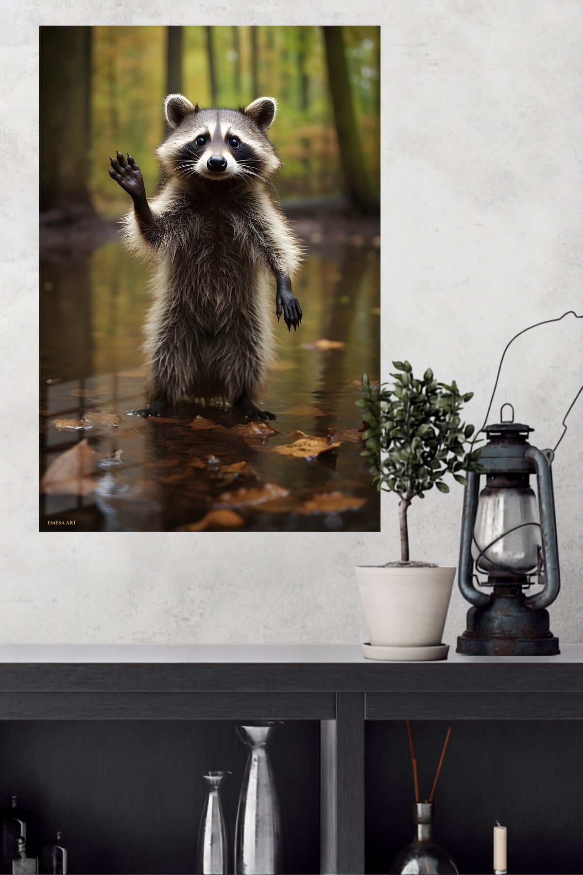 Antlered Deer in a Wildflower Meadow metal wall art displayed in a modern interior