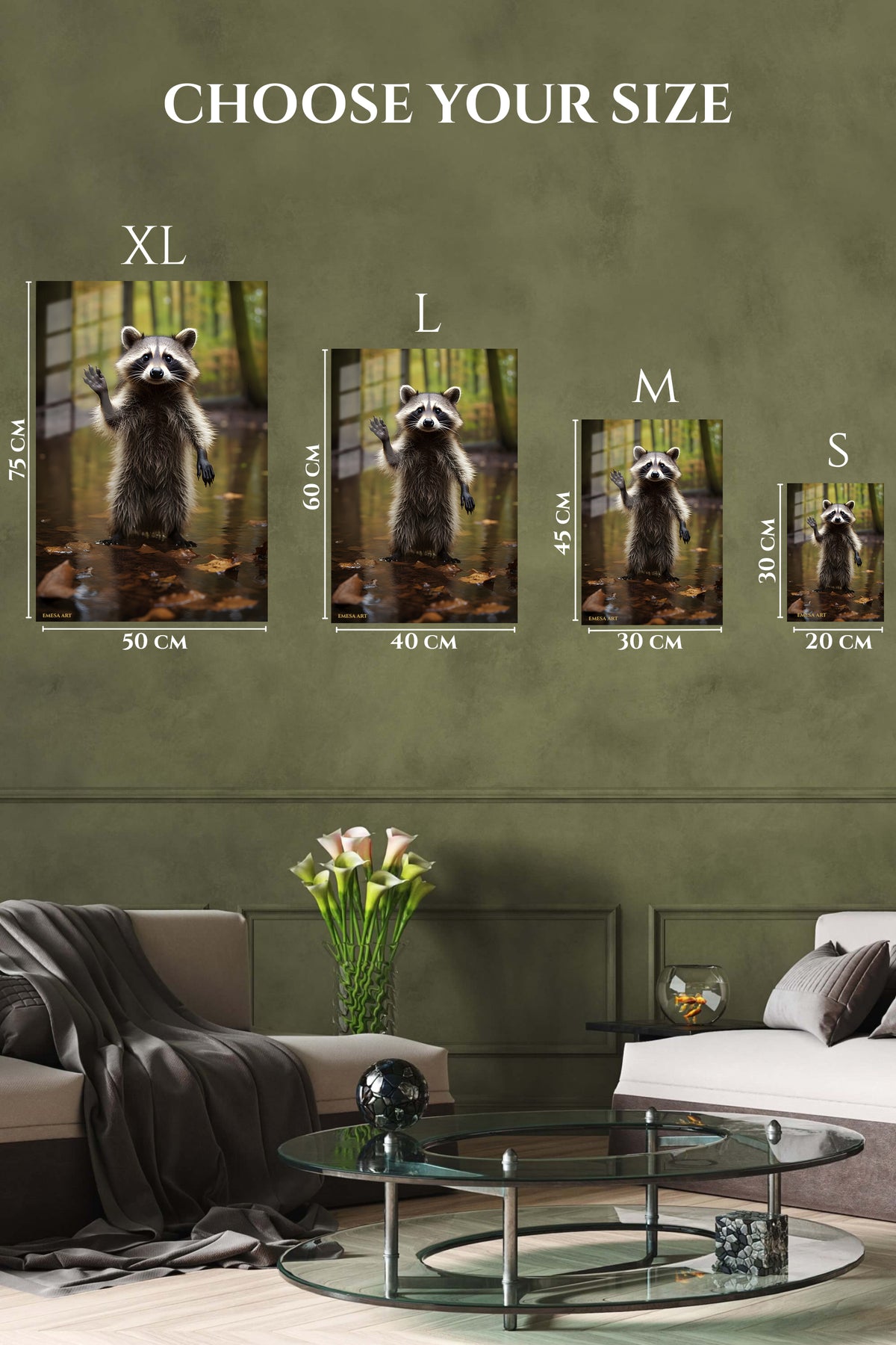 EMESA metal wall art size comparison guide for Antlered Deer in a Wildflower Meadow