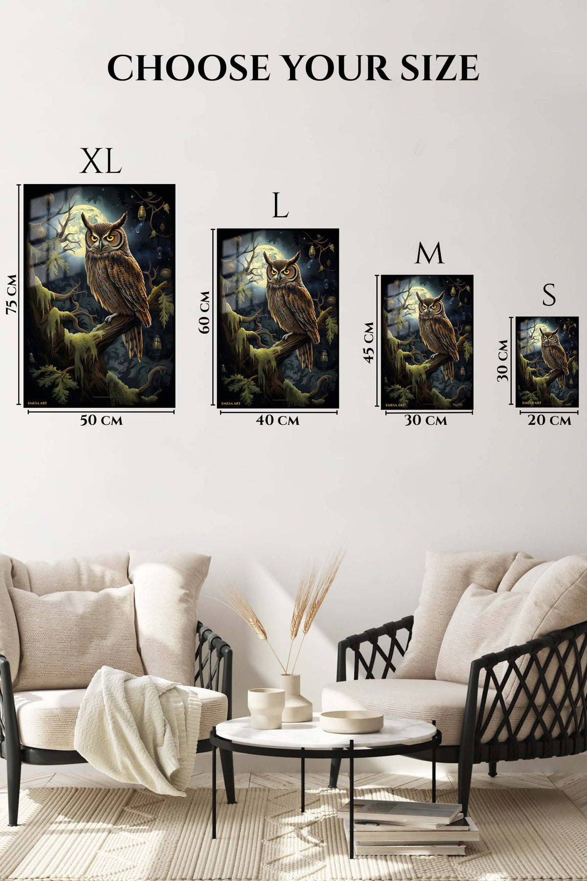 EMESA metal wall art size comparison guide for Sunlit Turquoise Kingfisher