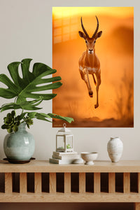 Sunlit Forest Rabbit metal wall art displayed in a modern interior