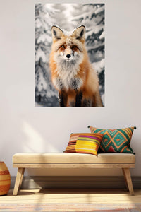 Waving Raccoon in Forest Stream metal wall art displayed in a contemporary living space