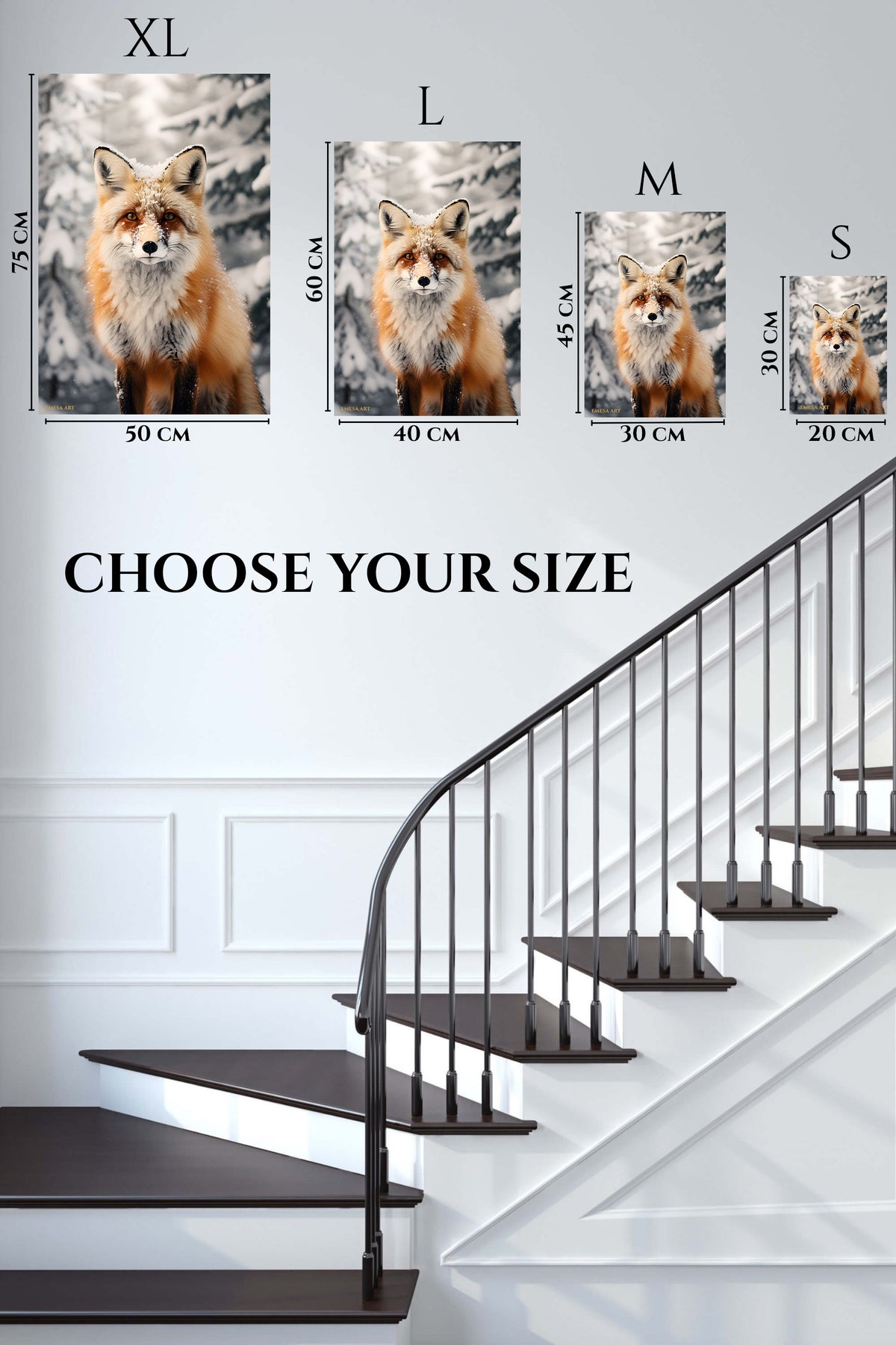 EMESA metal wall art size comparison guide for Waving Raccoon in Forest Stream