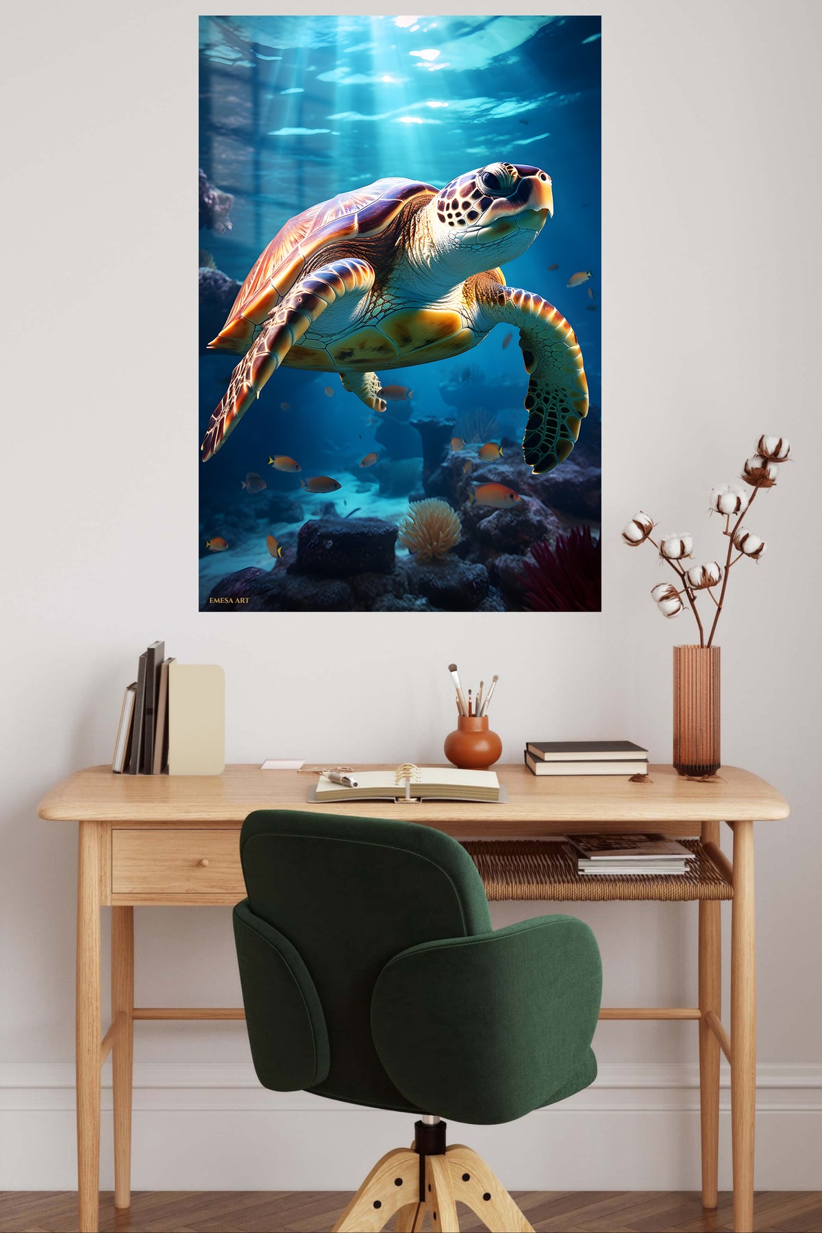 Moonlit Great Horned Owl metal wall art displayed in a contemporary living space