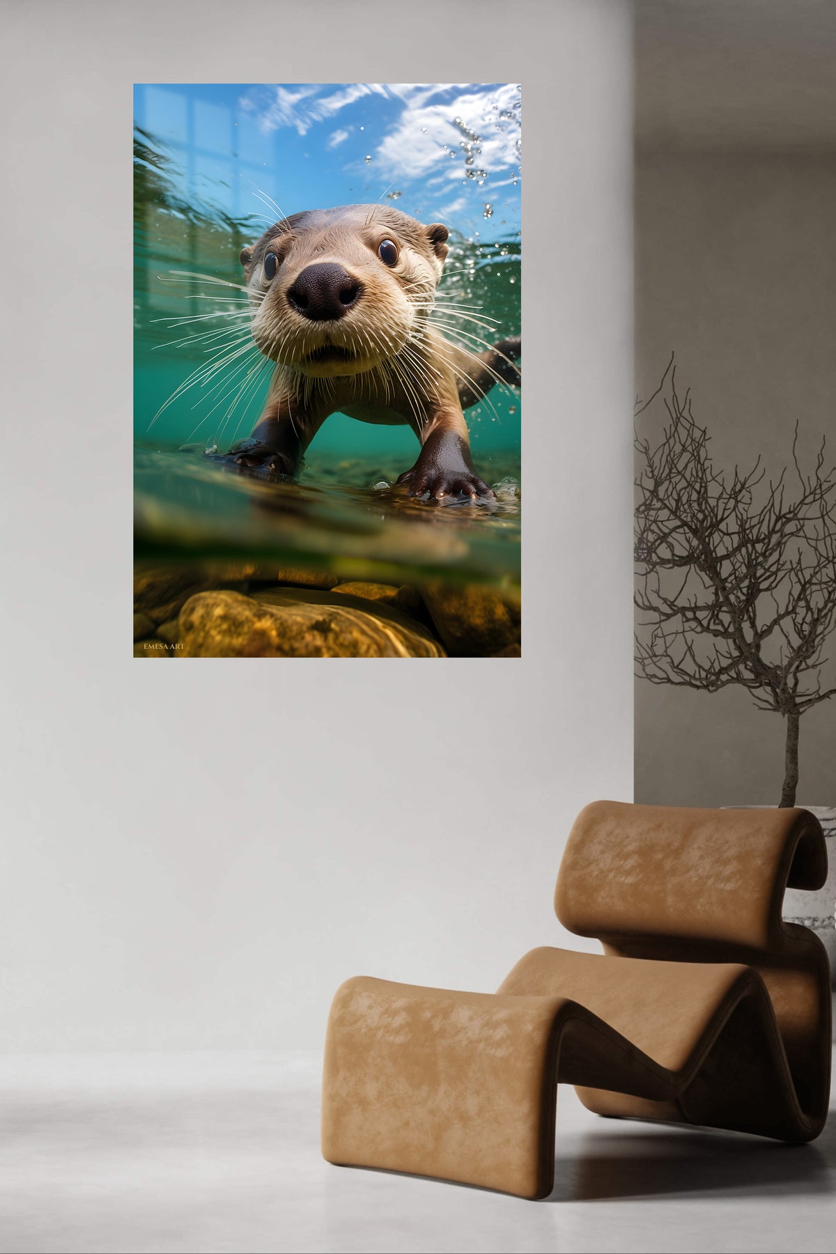 Snow-Dusted Red Fox metal wall art displayed in a contemporary living space