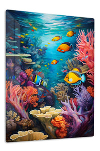 Sunlit Sea Turtle Reef premium metal wall art – front view