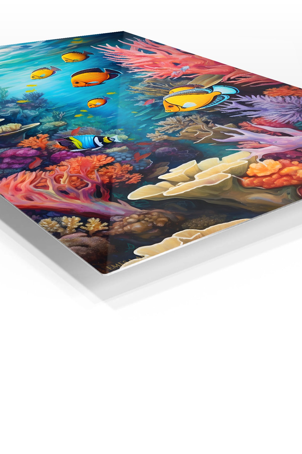 Sunlit Sea Turtle Reef premium metal wall art – angled view