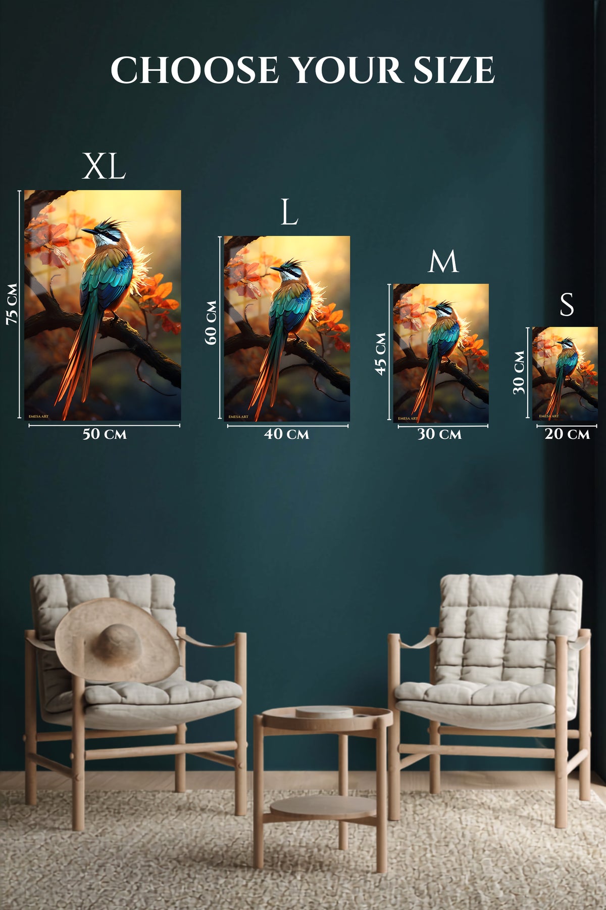 EMESA metal wall art size comparison guide for Desert Tortoise Under Blue Skies