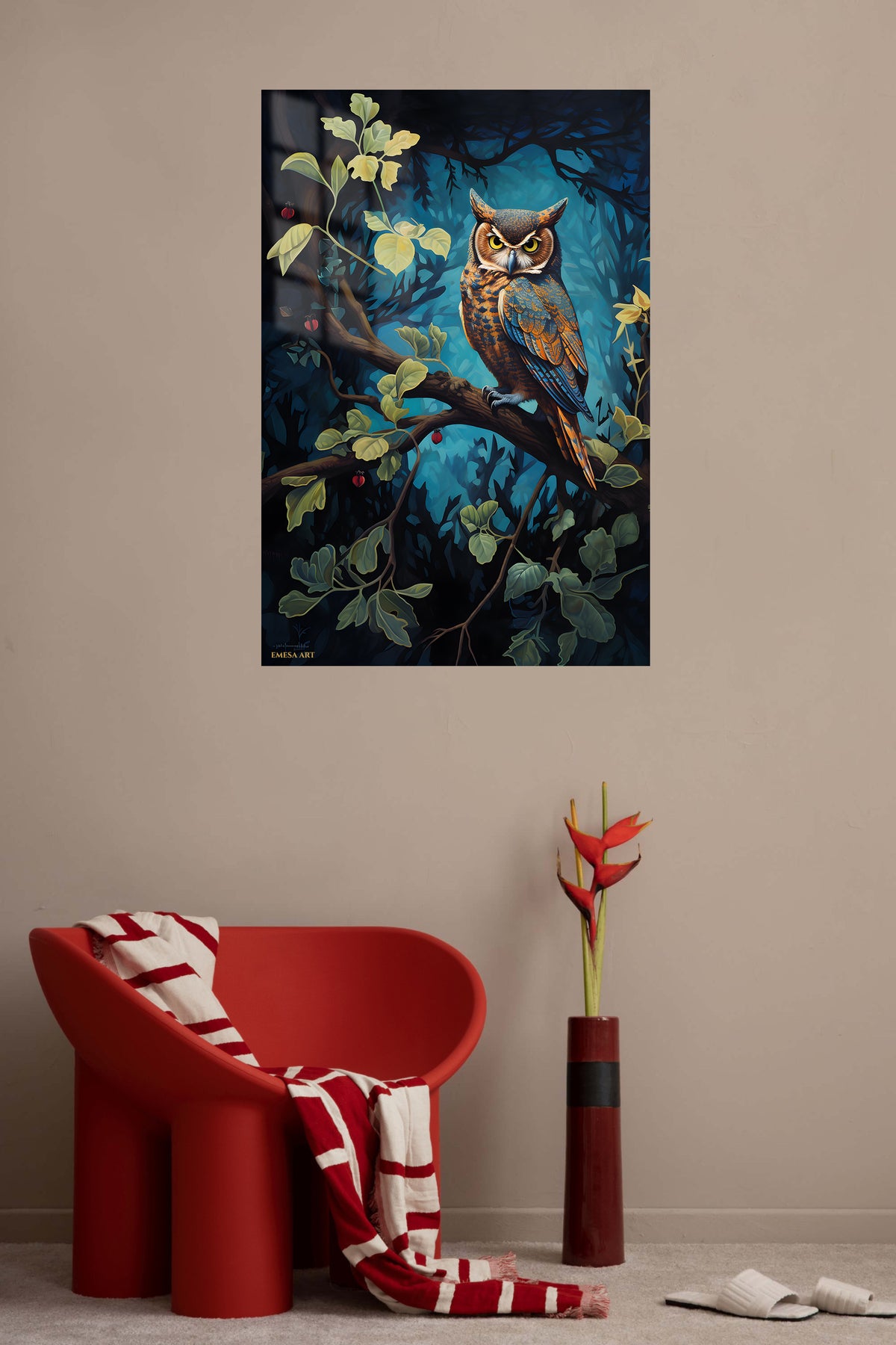 Curious Otter Underwater metal wall art displayed in a contemporary living space