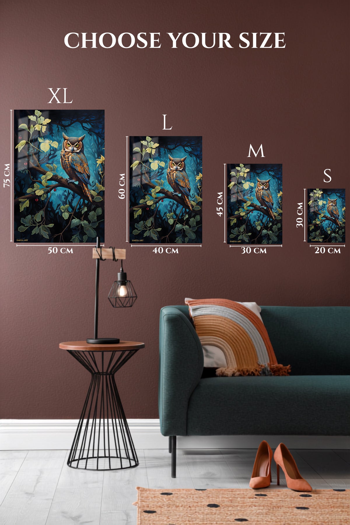 EMESA metal wall art size comparison guide for Curious Otter Underwater