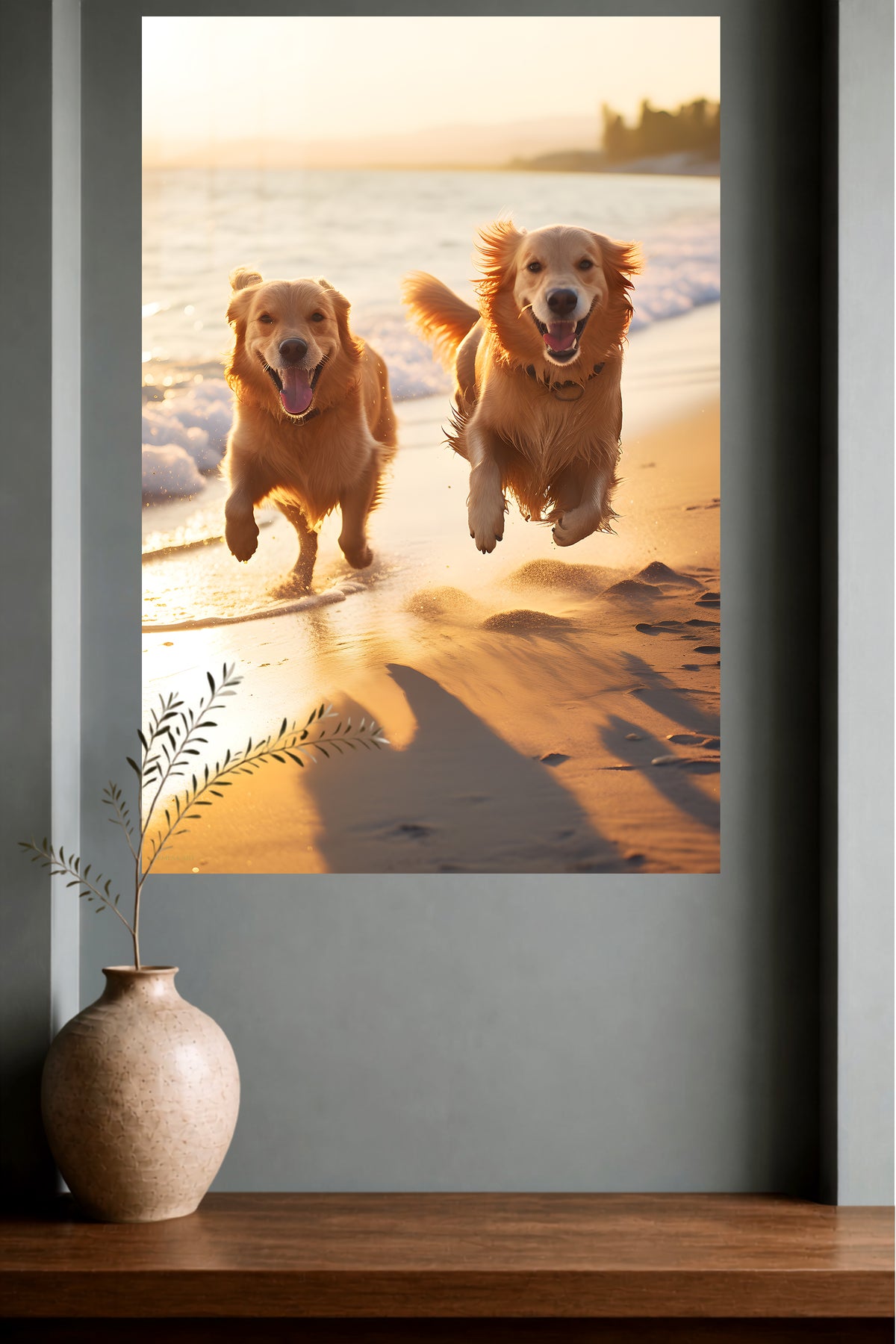 Sunlit River Otter metal wall art displayed in a modern interior
