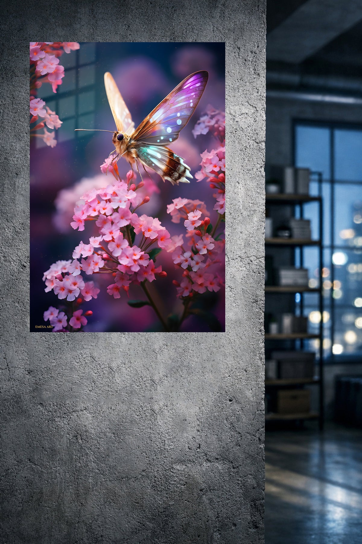 Penguins on a Sunlit Ice Floe metal wall art displayed in a modern interior