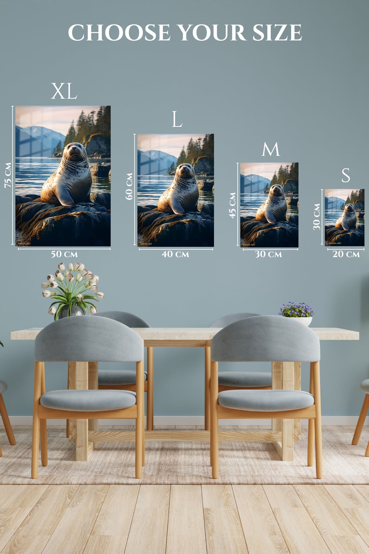 EMESA metal wall art size comparison guide for Luminous Butterfly Among Pink Blossoms