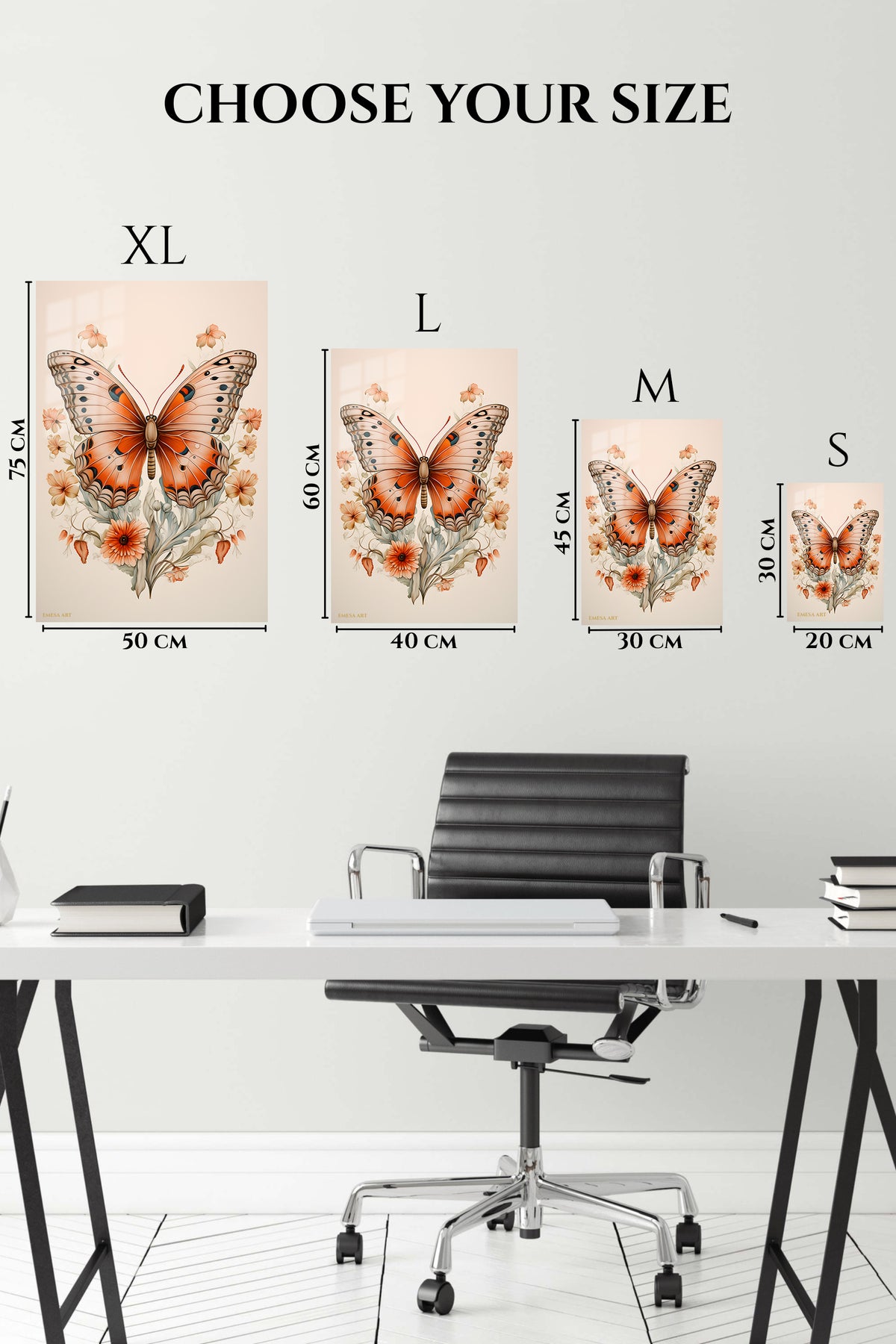 EMESA metal wall art size comparison guide for Tortoise in a Sunlit Garden