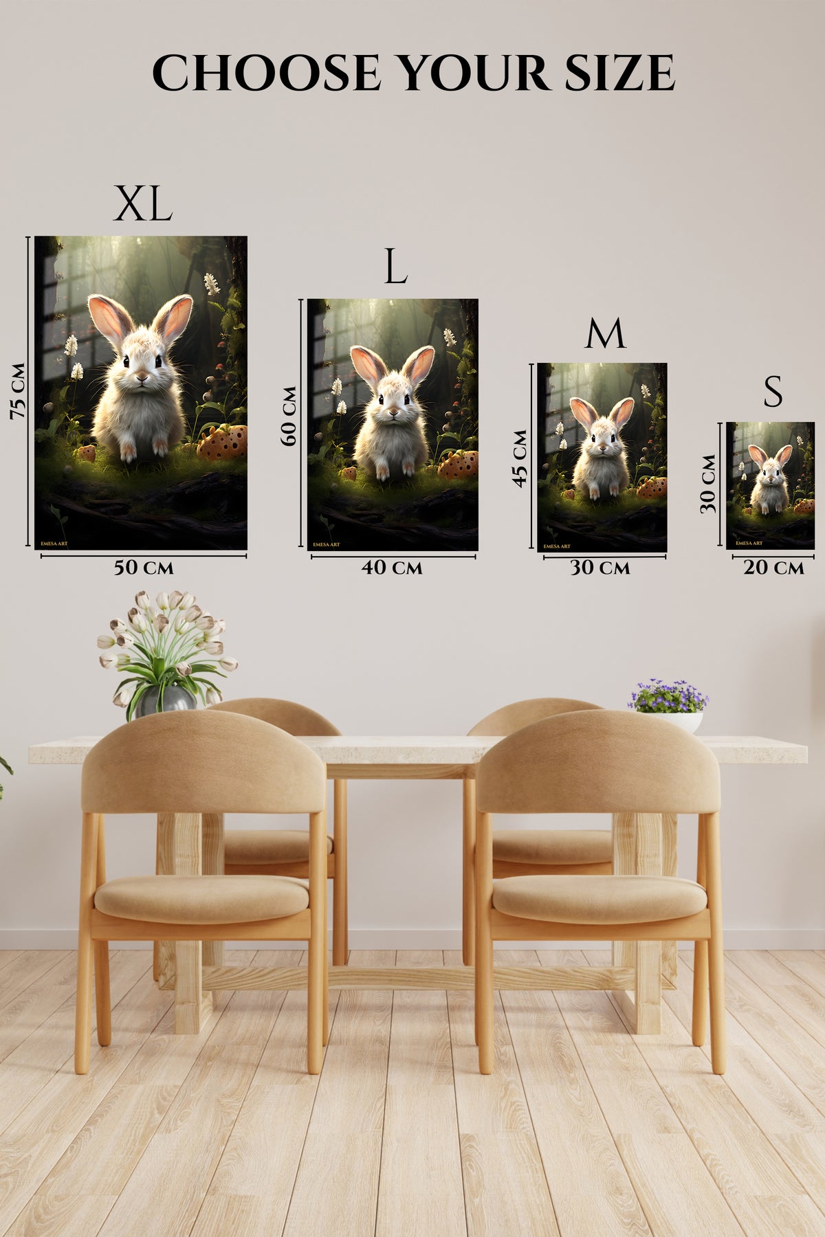 EMESA metal wall art size comparison guide for Sunlit Seal by Mountain Lake