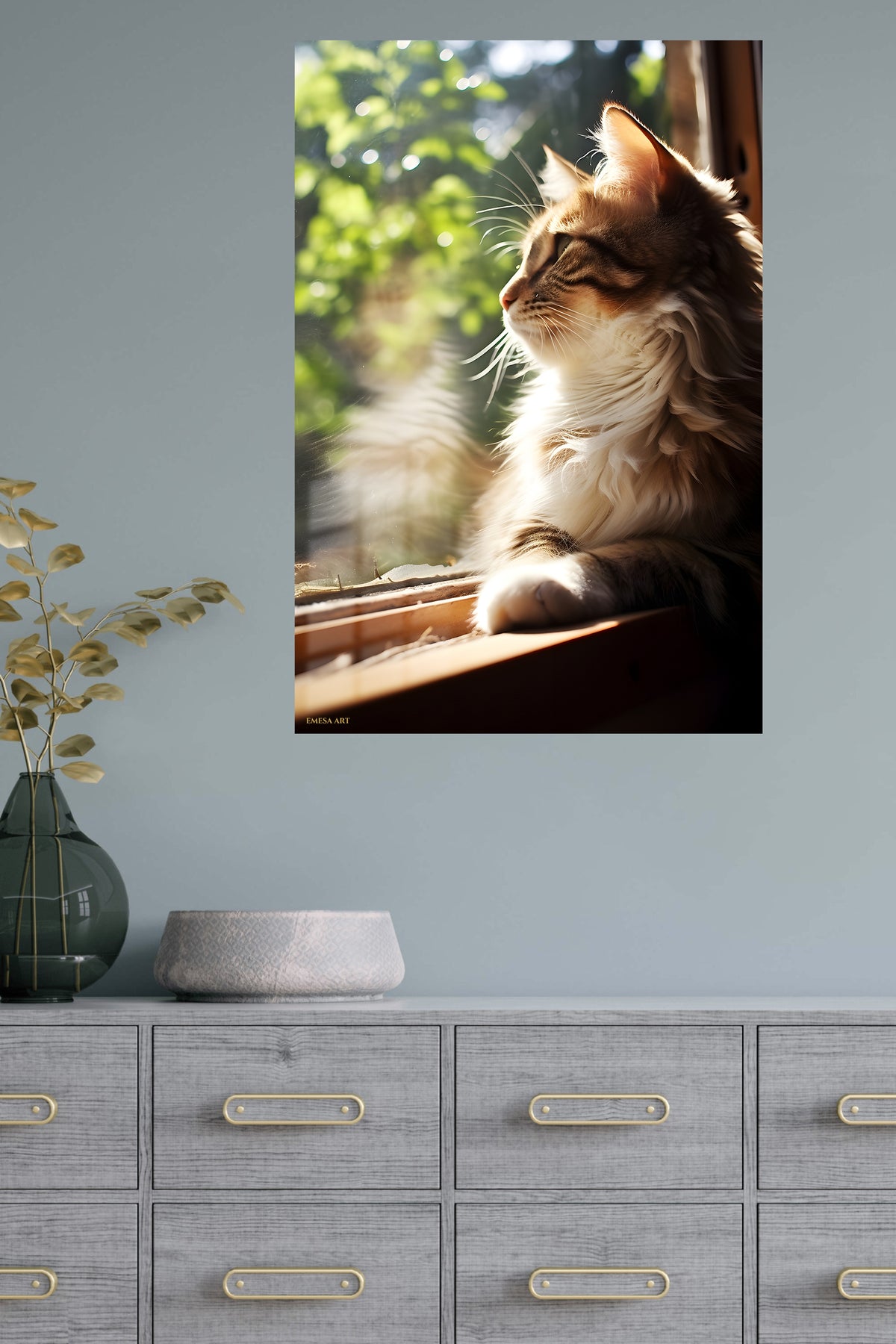 Sunlit Forest Bunny metal wall art displayed in a modern interior