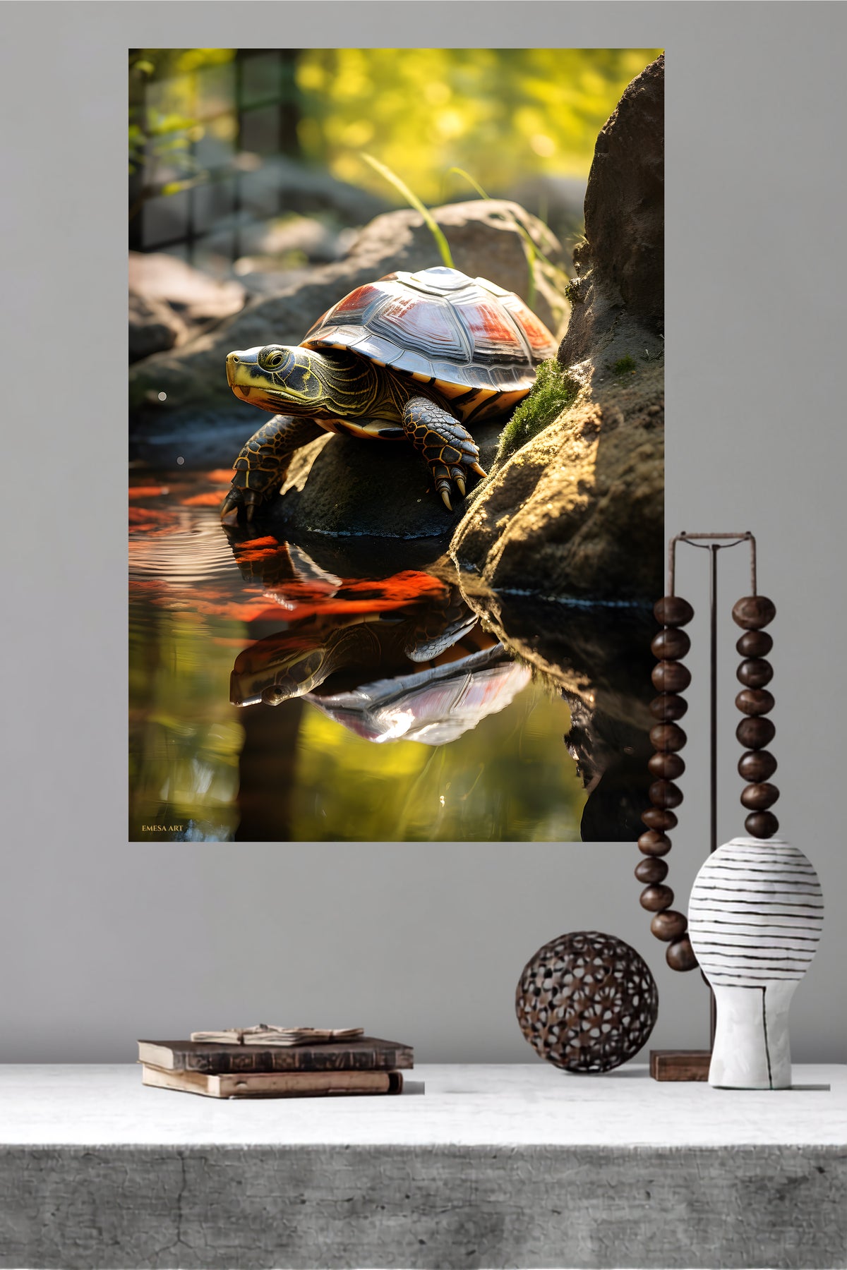 Sunlit Window Cat metal wall art displayed in a modern interior