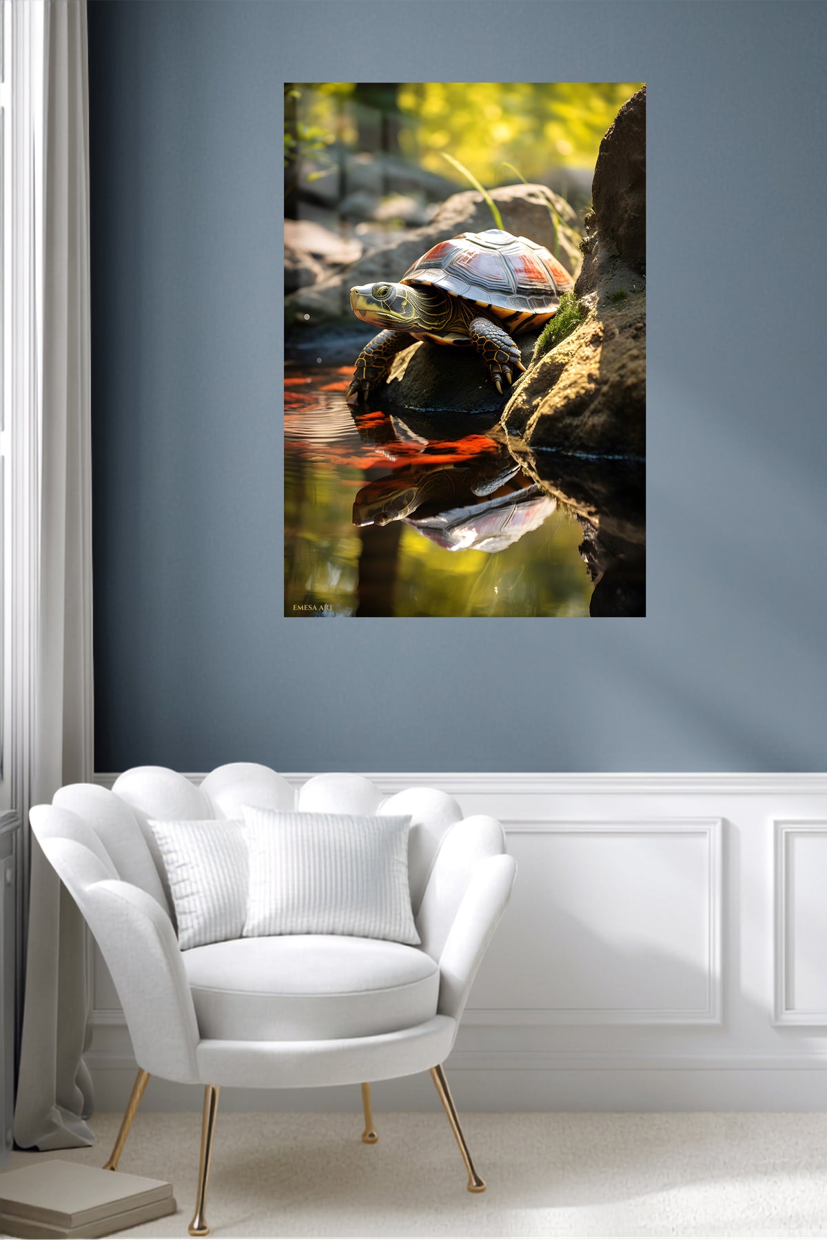 Sunlit Window Cat metal wall art displayed in a contemporary living space