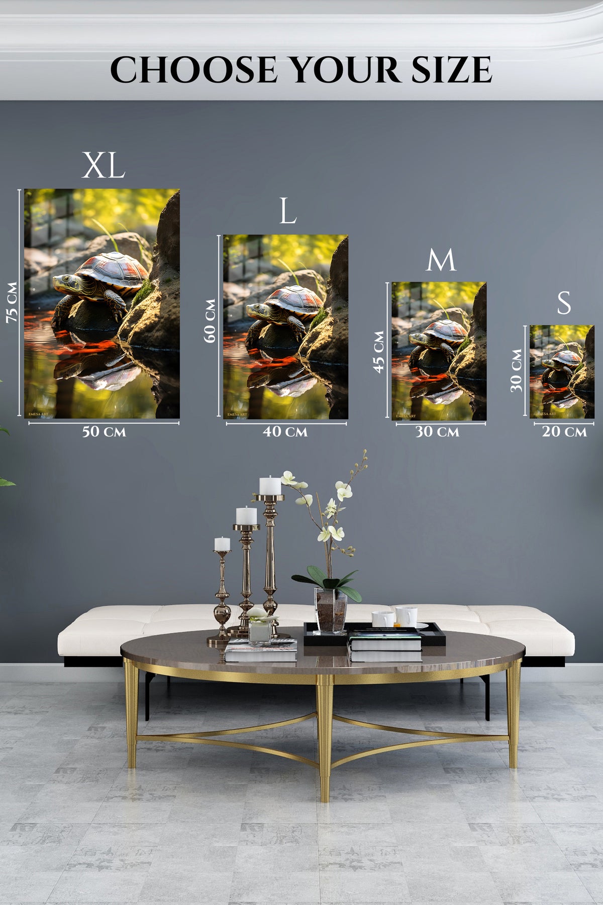 EMESA metal wall art size comparison guide for Sunlit Window Cat