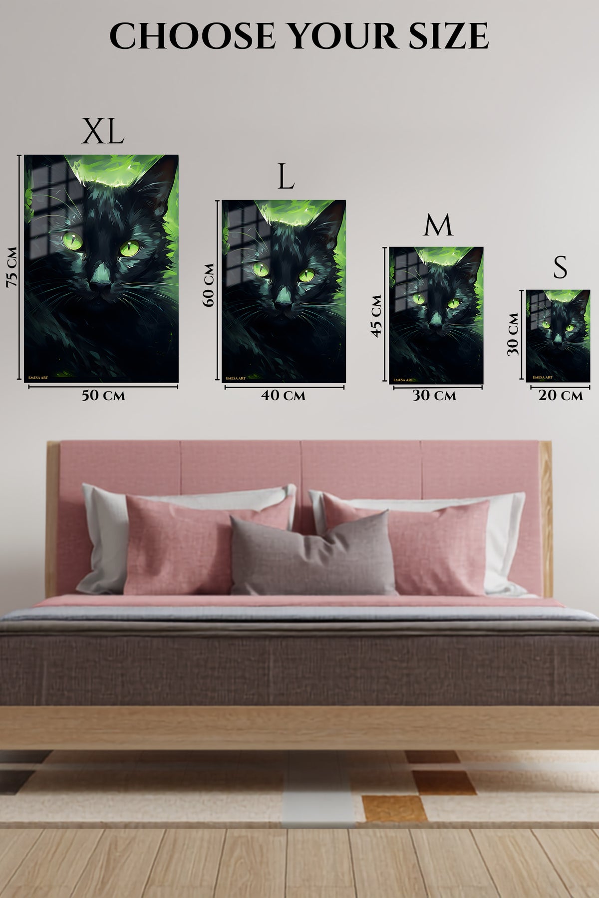 EMESA metal wall art size comparison guide for Swan Heart at Dusk